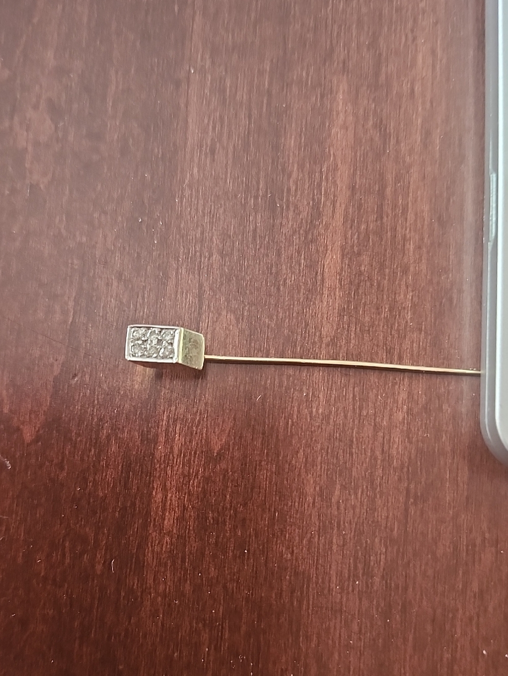 Gold Stick Pin with Pave Crystal Cube